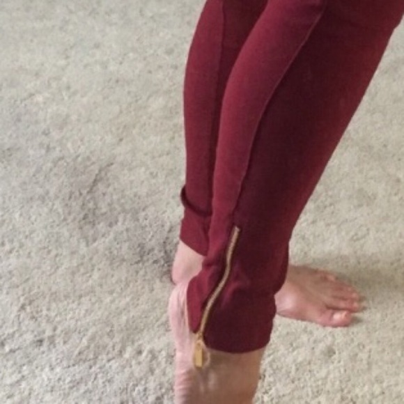 Moto Jegging Biker Pants-Burgundy - Picture 3 of 3